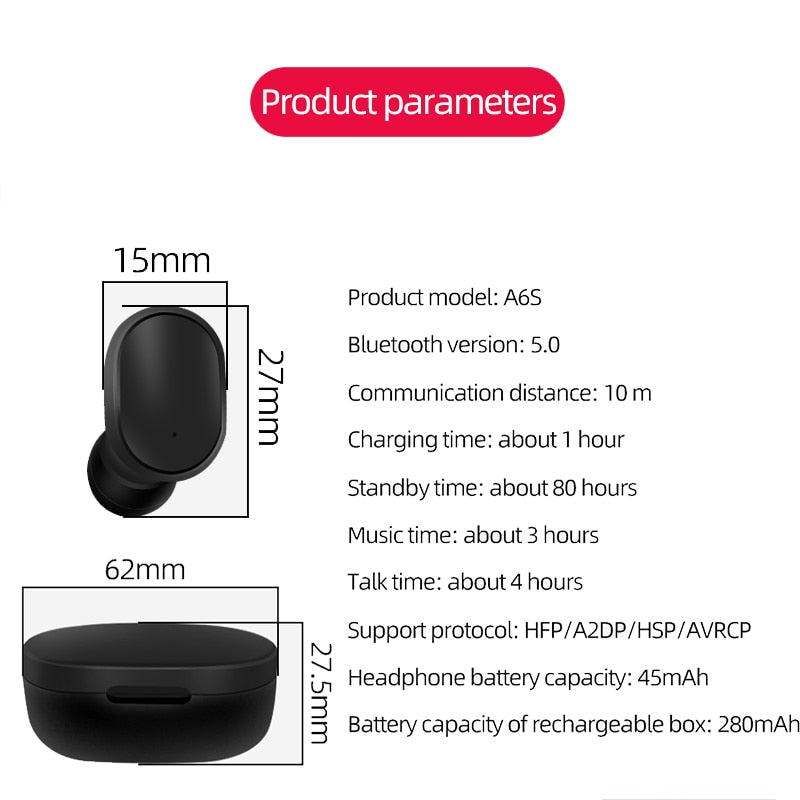 Mini A6S TWS Bluetooth Earphones